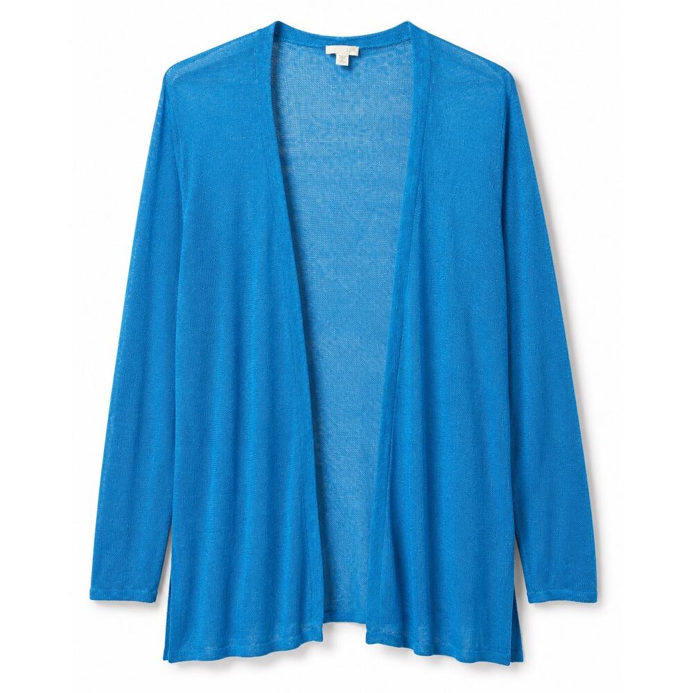 J Jill Linen Blend Open Front Cardigan Women’s Extra Large Petite Blue Coastal